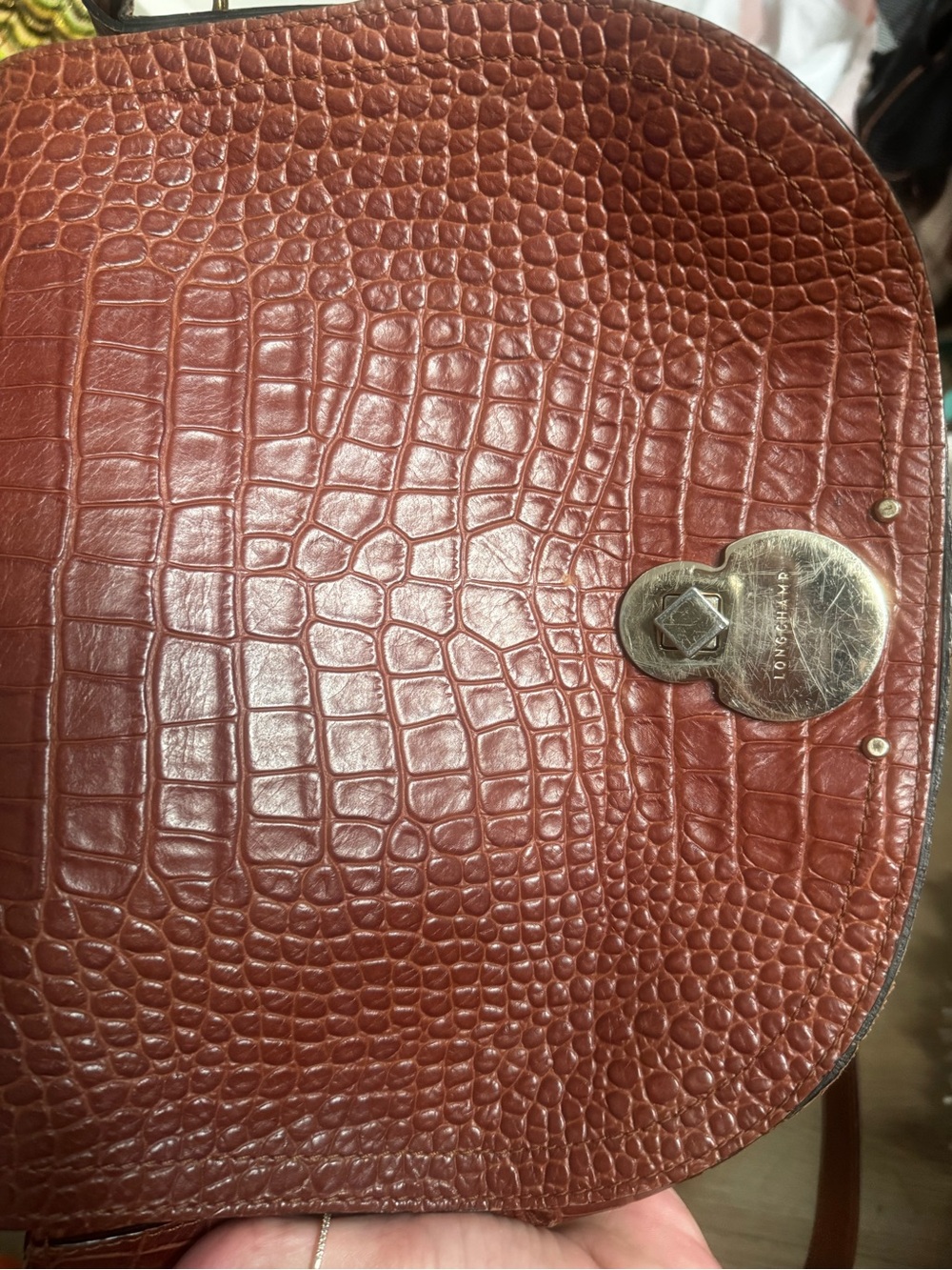 Longchamp Cavalcade Croc Leather Flap Crossbody Cognac  $600 AUTHENTIC - Picture 4 of 8